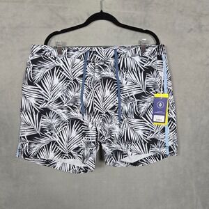Fair Harbor The Sextant Trunk Men 38 Lined black white palm leaves‎ stretch NWT